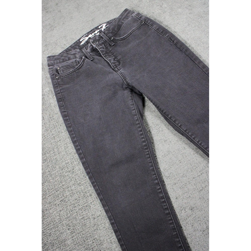 Seven7 Womens Skinny Jeans Faded Black Raw Hem Stretch Denim Pants